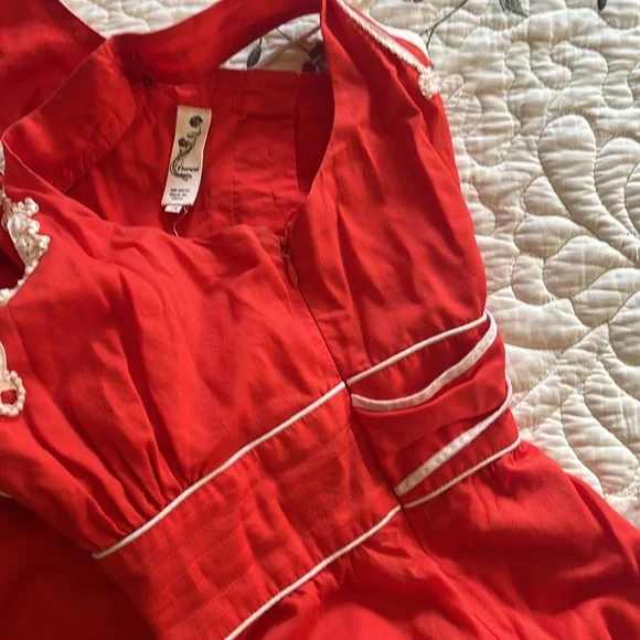 Anthropologie Floreat orangey red dress 12 - Picture 8 of 9